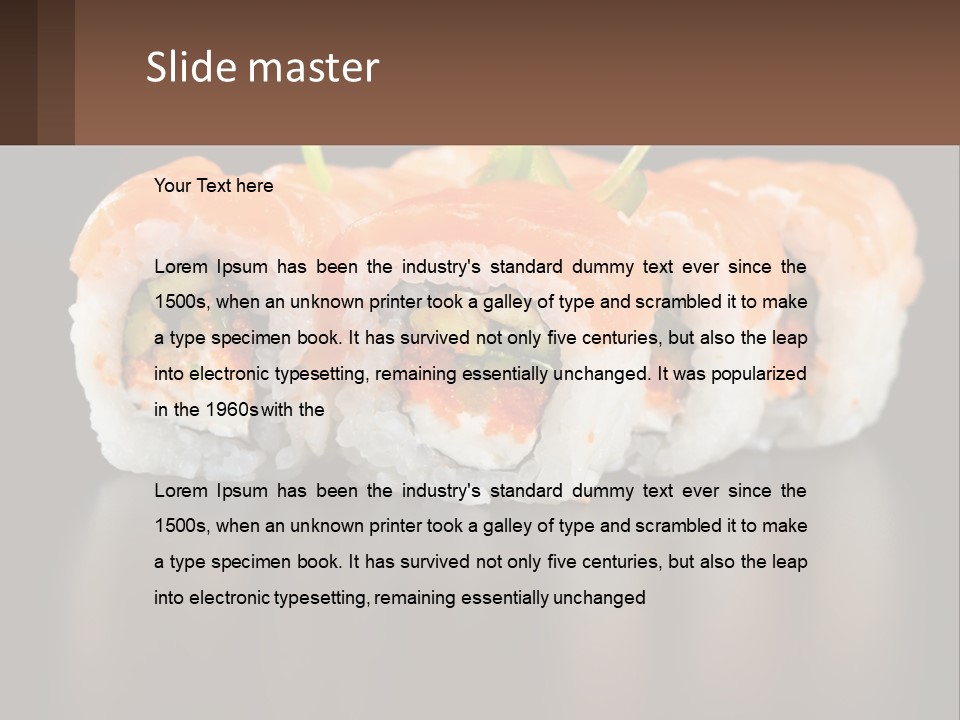A Piece Of Sushi With Sauce And Cucumbers On It PowerPoint Template