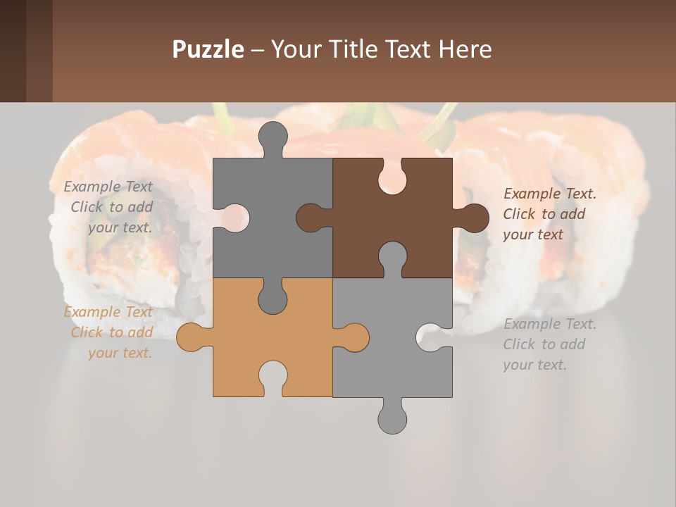 A Piece Of Sushi With Sauce And Cucumbers On It PowerPoint Template