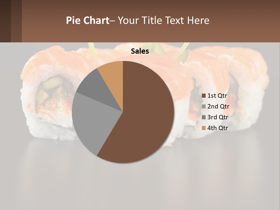 A Piece Of Sushi With Sauce And Cucumbers On It PowerPoint Template