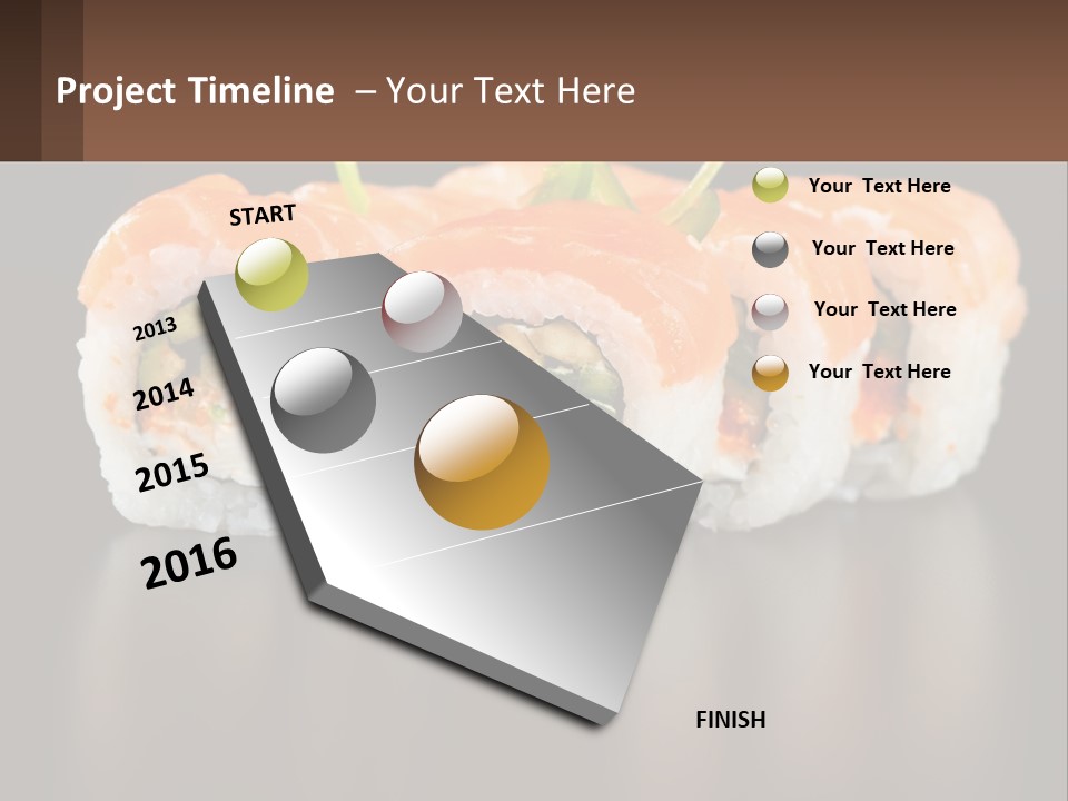 A Piece Of Sushi With Sauce And Cucumbers On It PowerPoint Template