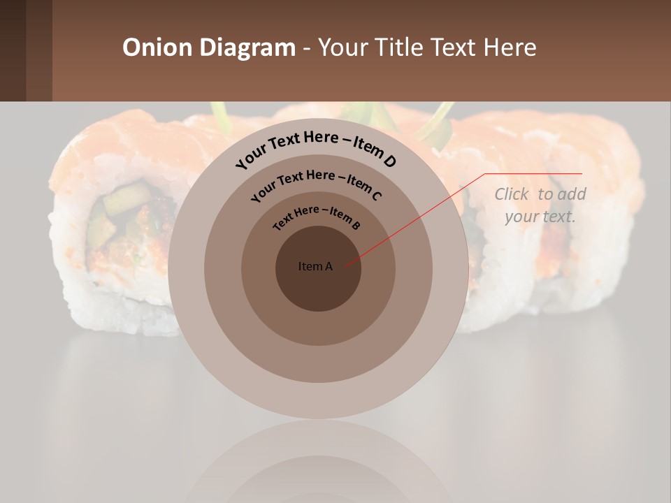 A Piece Of Sushi With Sauce And Cucumbers On It PowerPoint Template