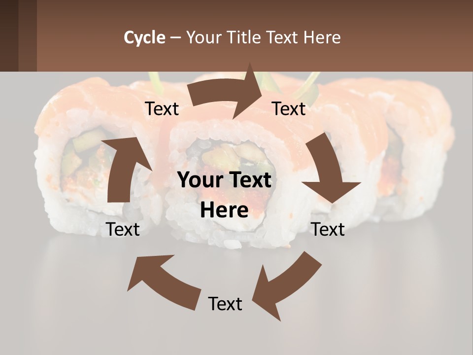 A Piece Of Sushi With Sauce And Cucumbers On It PowerPoint Template