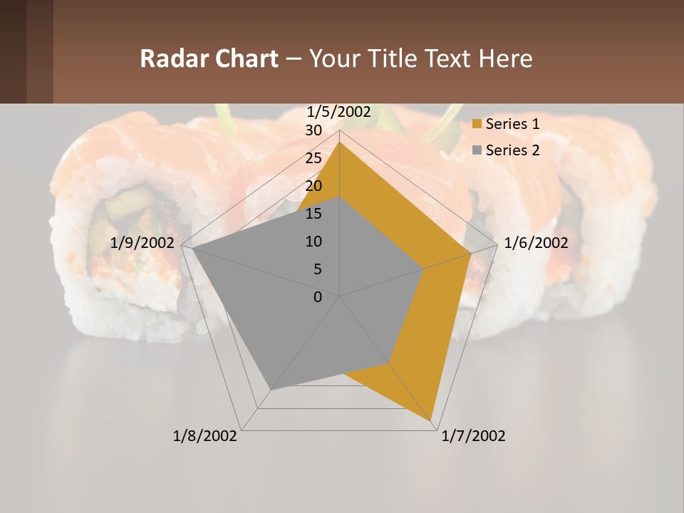 A Piece Of Sushi With Sauce And Cucumbers On It PowerPoint Template