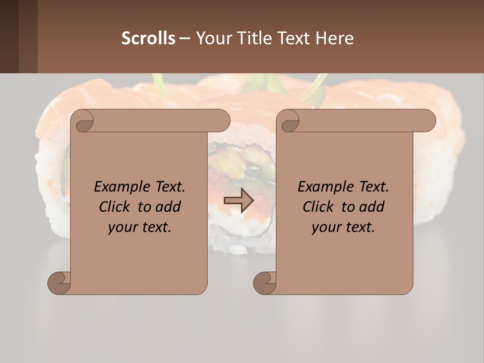 A Piece Of Sushi With Sauce And Cucumbers On It PowerPoint Template