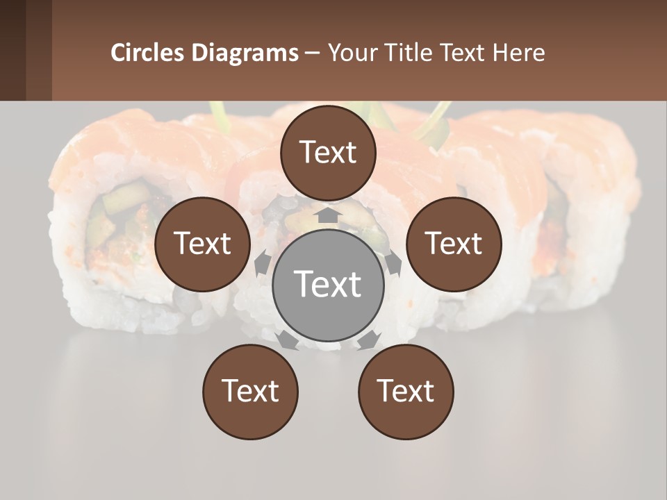 A Piece Of Sushi With Sauce And Cucumbers On It PowerPoint Template