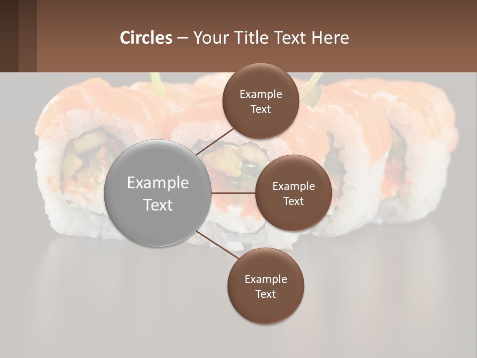 A Piece Of Sushi With Sauce And Cucumbers On It PowerPoint Template