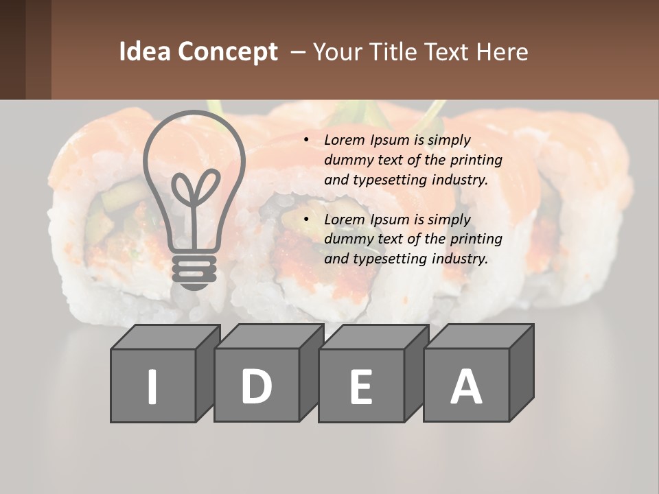 A Piece Of Sushi With Sauce And Cucumbers On It PowerPoint Template
