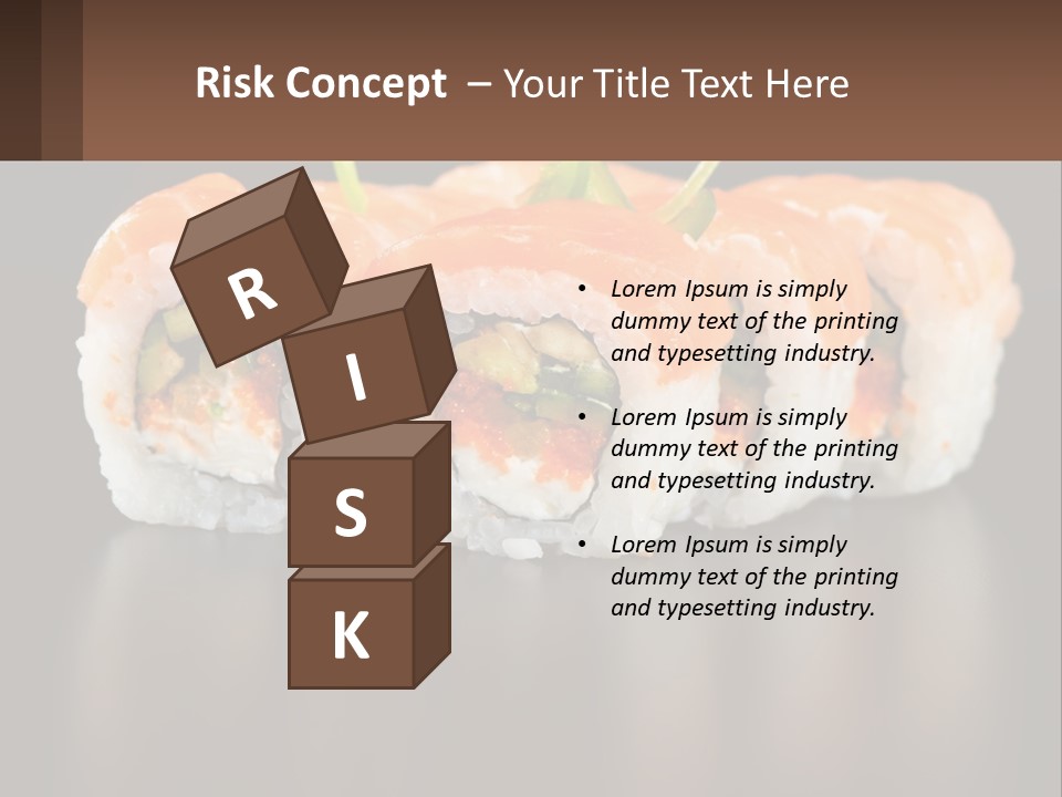 A Piece Of Sushi With Sauce And Cucumbers On It PowerPoint Template