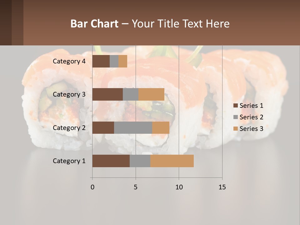 A Piece Of Sushi With Sauce And Cucumbers On It PowerPoint Template