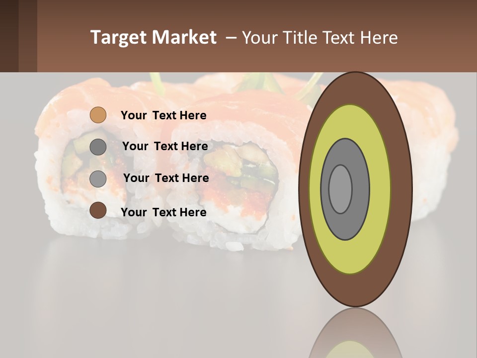 A Piece Of Sushi With Sauce And Cucumbers On It PowerPoint Template