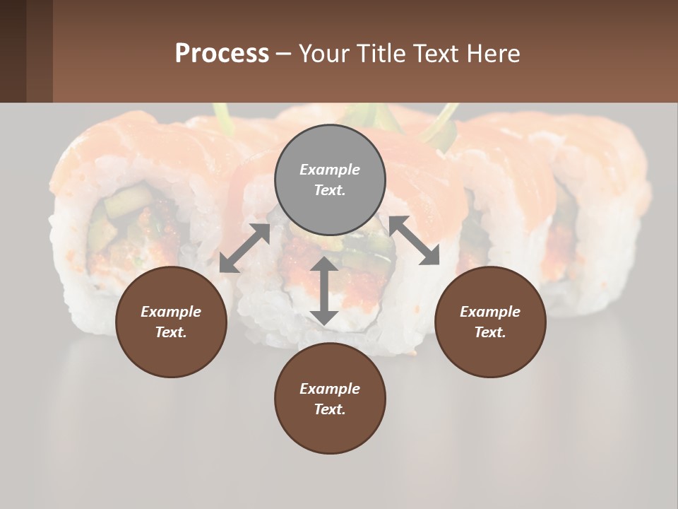 A Piece Of Sushi With Sauce And Cucumbers On It PowerPoint Template