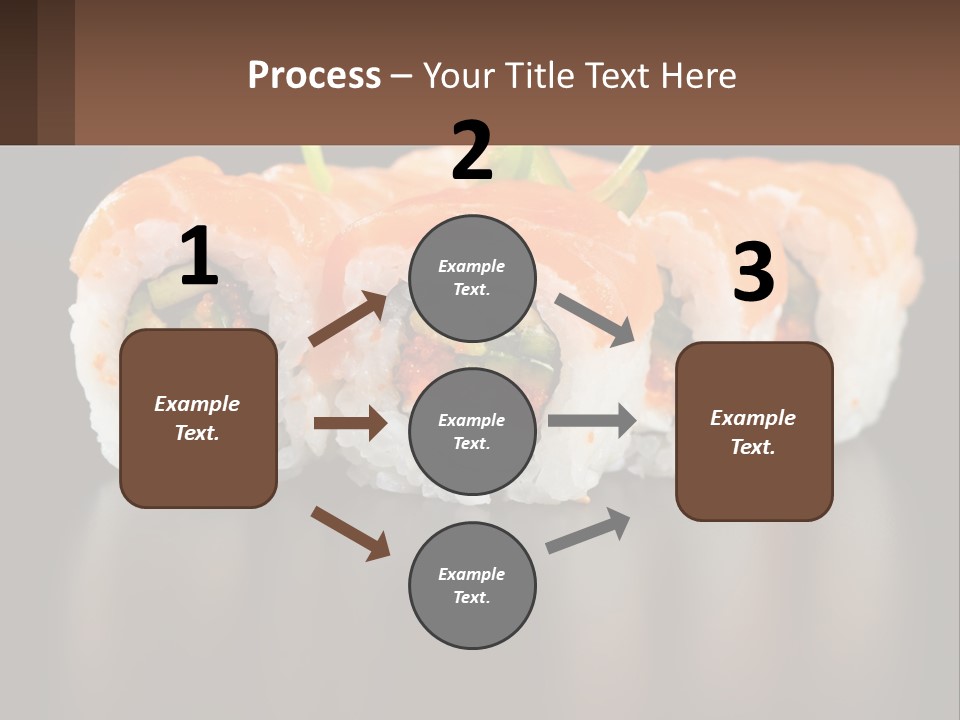 A Piece Of Sushi With Sauce And Cucumbers On It PowerPoint Template
