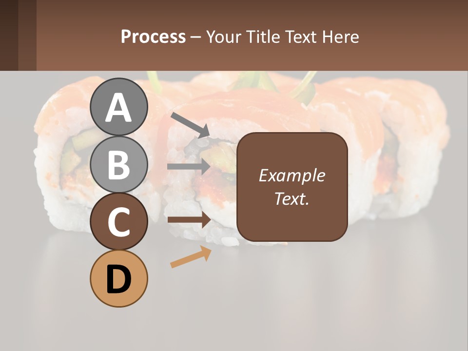 A Piece Of Sushi With Sauce And Cucumbers On It PowerPoint Template