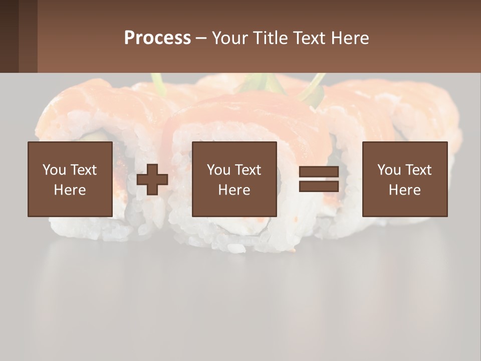 A Piece Of Sushi With Sauce And Cucumbers On It PowerPoint Template
