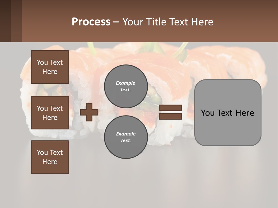A Piece Of Sushi With Sauce And Cucumbers On It PowerPoint Template