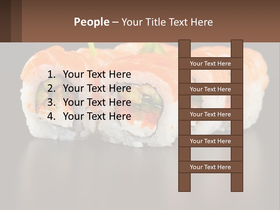 A Piece Of Sushi With Sauce And Cucumbers On It PowerPoint Template