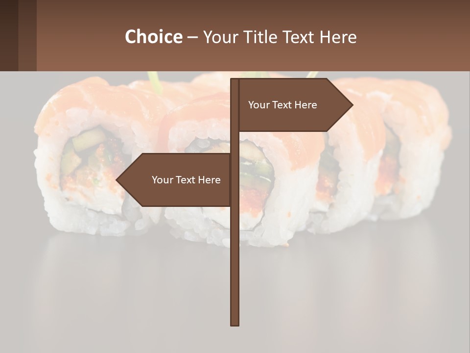 A Piece Of Sushi With Sauce And Cucumbers On It PowerPoint Template