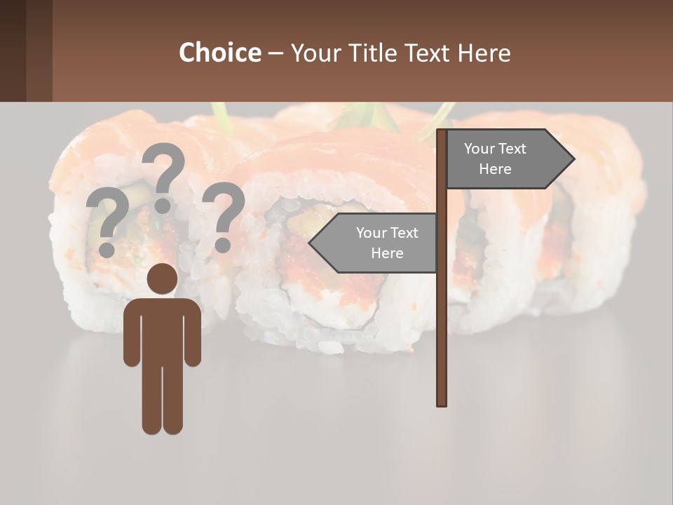 A Piece Of Sushi With Sauce And Cucumbers On It PowerPoint Template