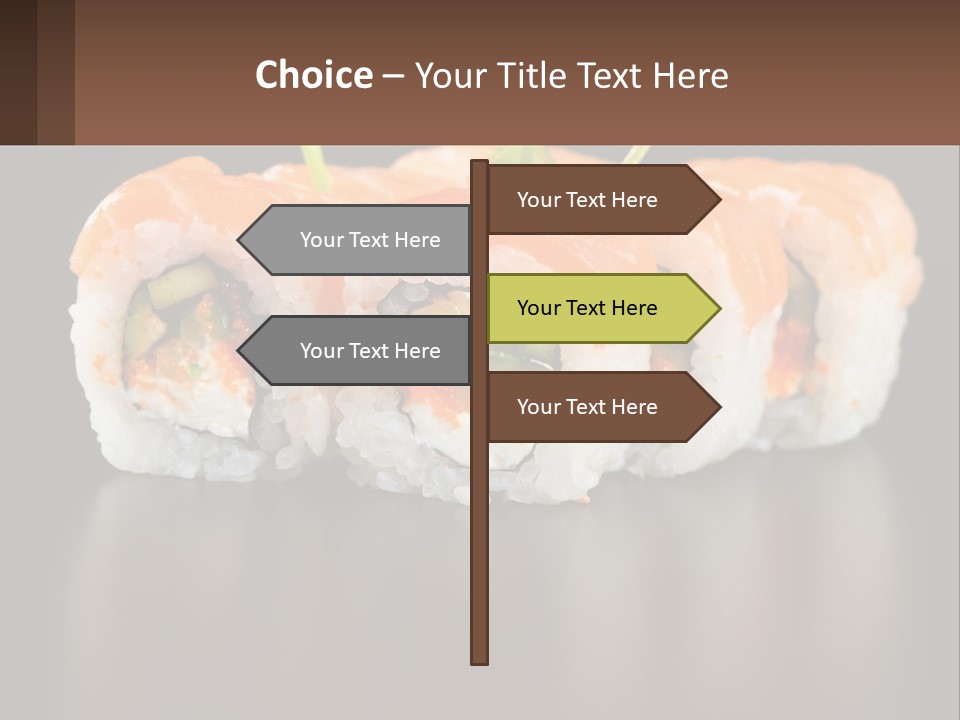A Piece Of Sushi With Sauce And Cucumbers On It PowerPoint Template