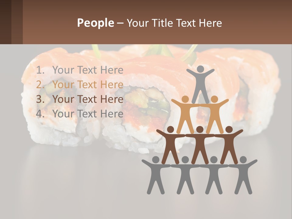 A Piece Of Sushi With Sauce And Cucumbers On It PowerPoint Template