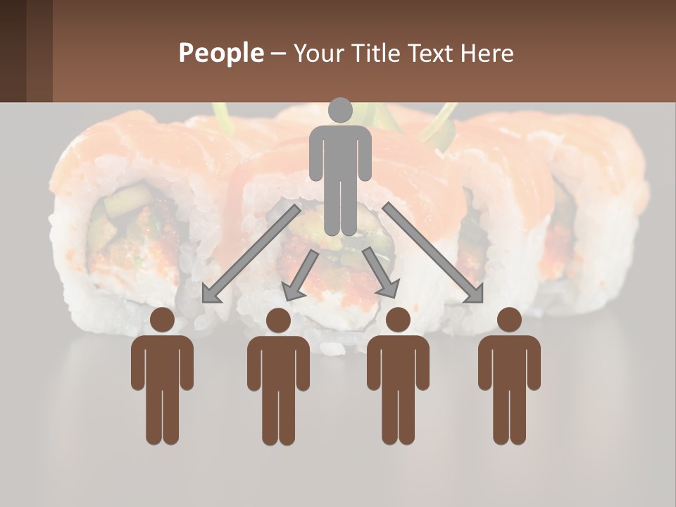 A Piece Of Sushi With Sauce And Cucumbers On It PowerPoint Template