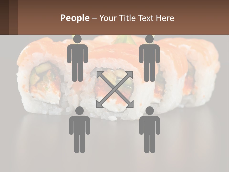 A Piece Of Sushi With Sauce And Cucumbers On It PowerPoint Template