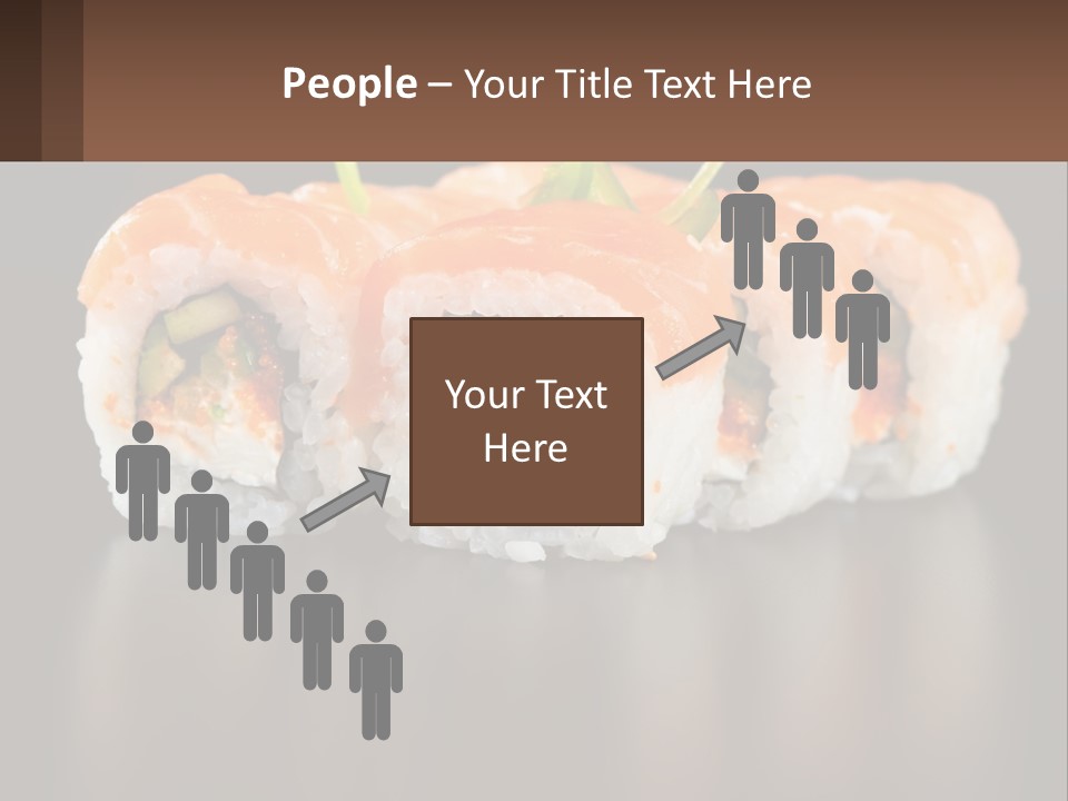A Piece Of Sushi With Sauce And Cucumbers On It PowerPoint Template