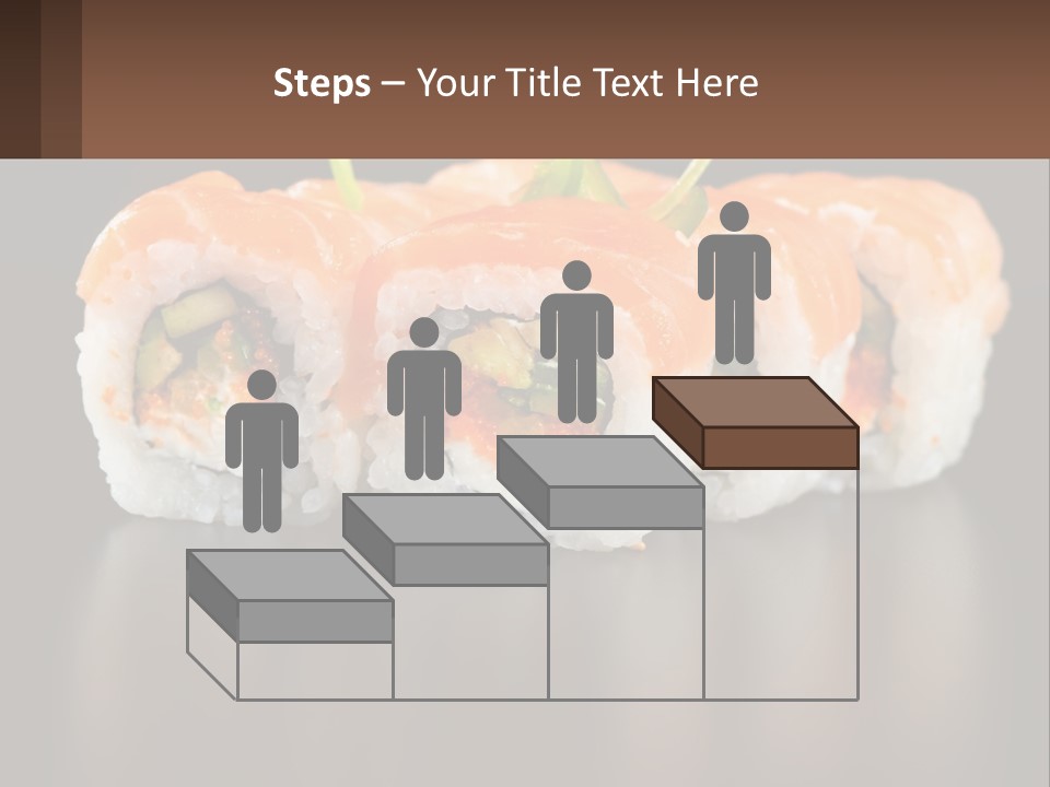 A Piece Of Sushi With Sauce And Cucumbers On It PowerPoint Template