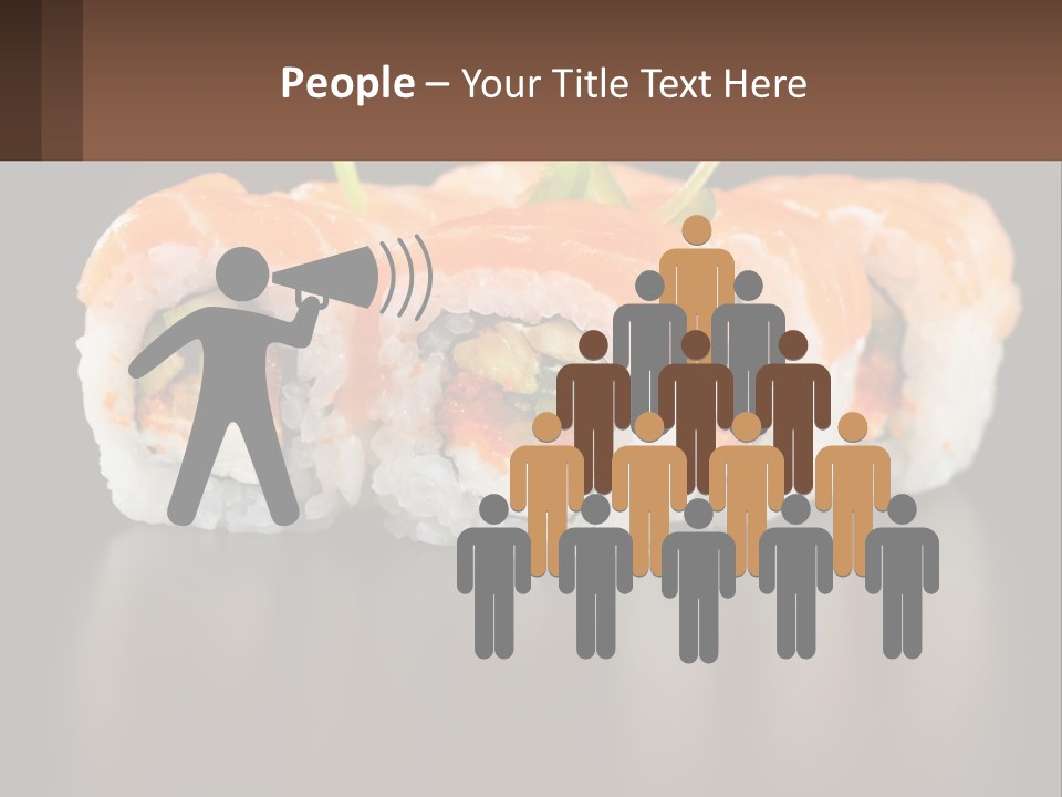 A Piece Of Sushi With Sauce And Cucumbers On It PowerPoint Template