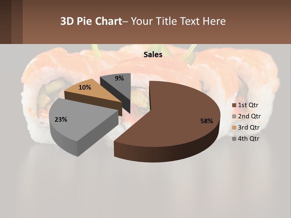 A Piece Of Sushi With Sauce And Cucumbers On It PowerPoint Template