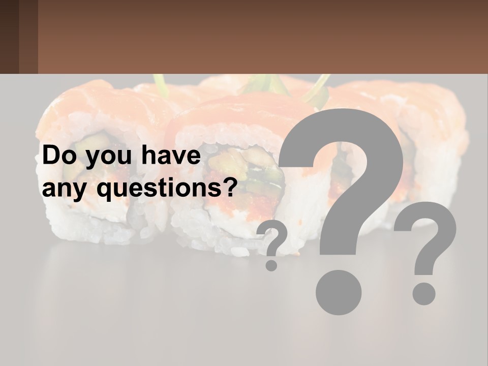 A Piece Of Sushi With Sauce And Cucumbers On It PowerPoint Template