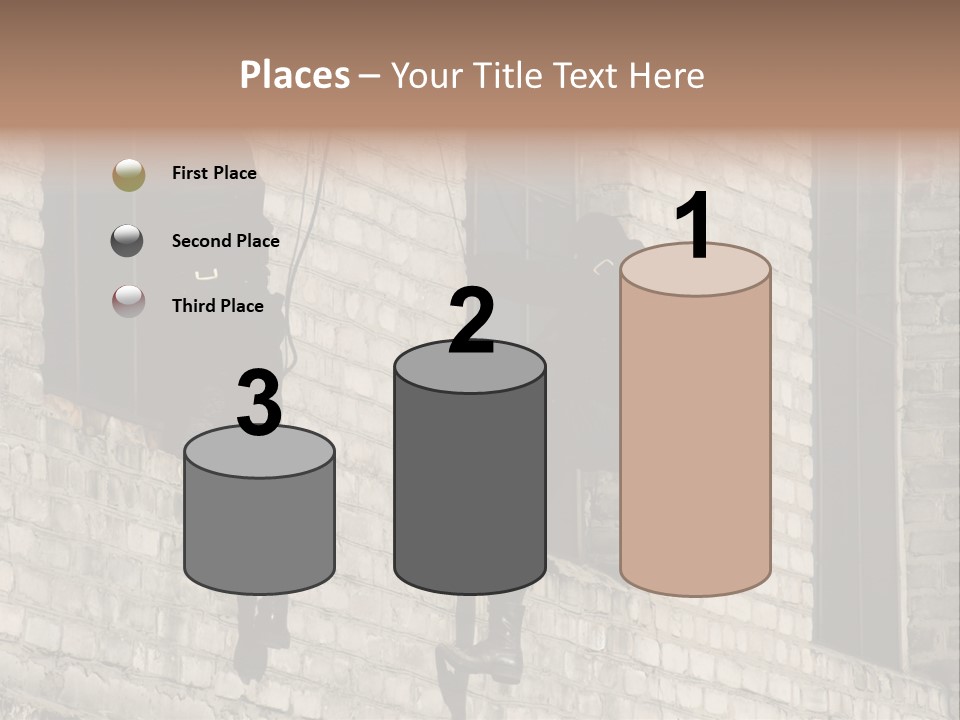 A Man In A Black Suit Climbing Up A Brick Building PowerPoint Template
