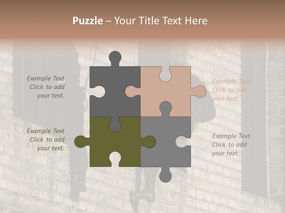 A Man In A Black Suit Climbing Up A Brick Building PowerPoint Template