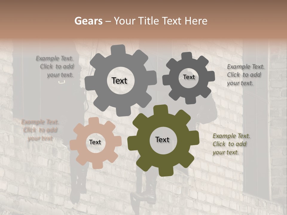 A Man In A Black Suit Climbing Up A Brick Building PowerPoint Template