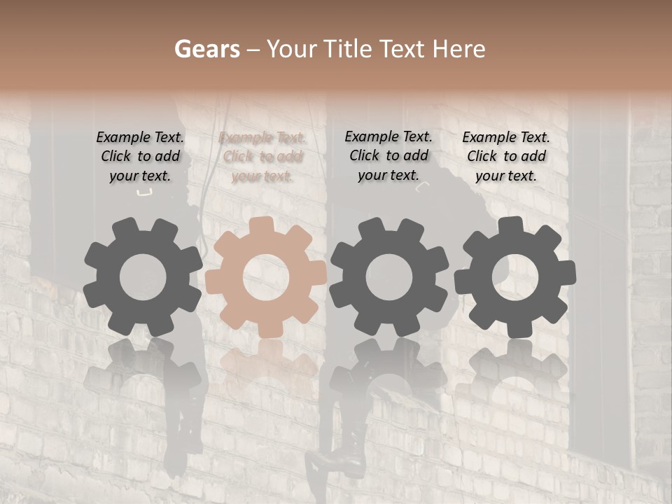 A Man In A Black Suit Climbing Up A Brick Building PowerPoint Template