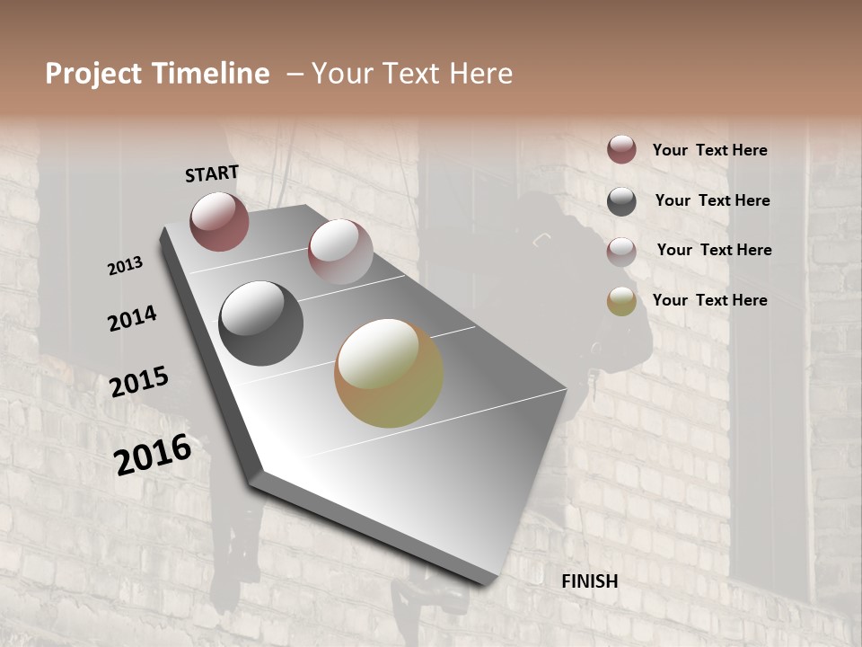 A Man In A Black Suit Climbing Up A Brick Building PowerPoint Template