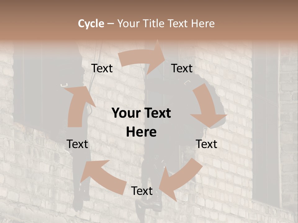 A Man In A Black Suit Climbing Up A Brick Building PowerPoint Template