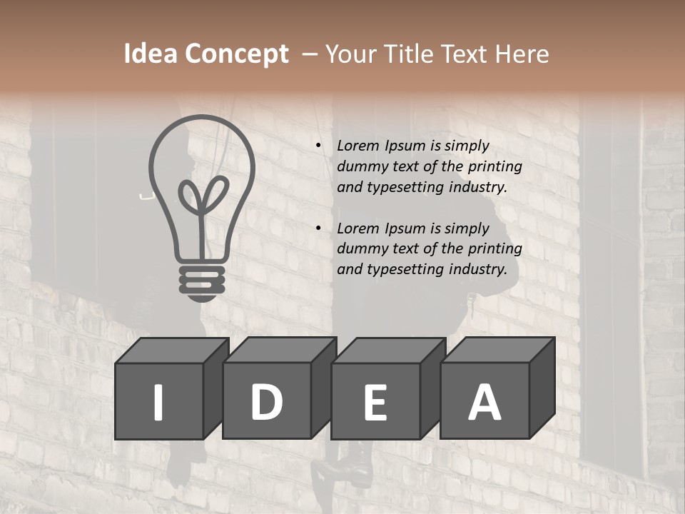 A Man In A Black Suit Climbing Up A Brick Building PowerPoint Template