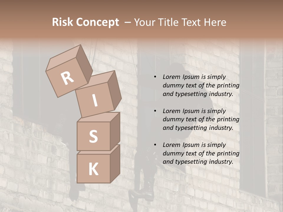 A Man In A Black Suit Climbing Up A Brick Building PowerPoint Template