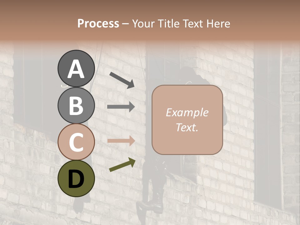 A Man In A Black Suit Climbing Up A Brick Building PowerPoint Template