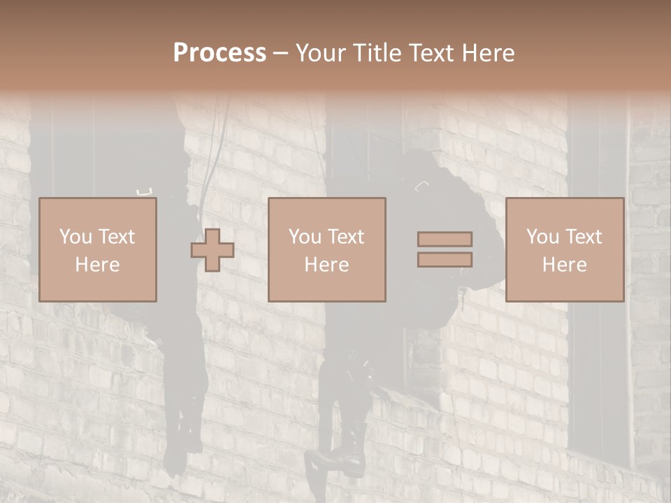 A Man In A Black Suit Climbing Up A Brick Building PowerPoint Template
