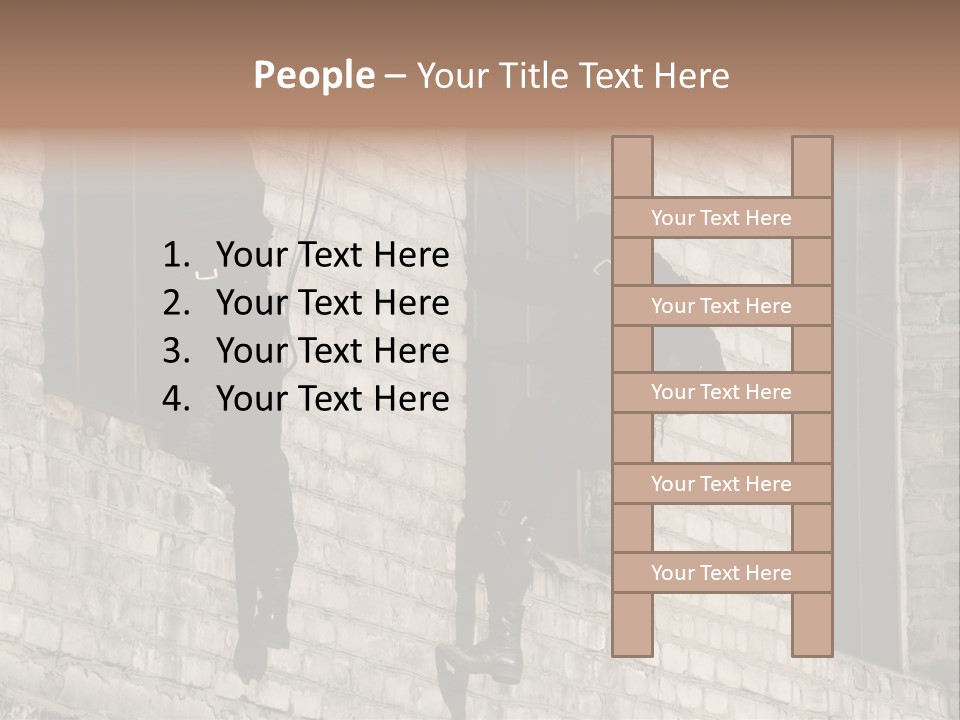 A Man In A Black Suit Climbing Up A Brick Building PowerPoint Template