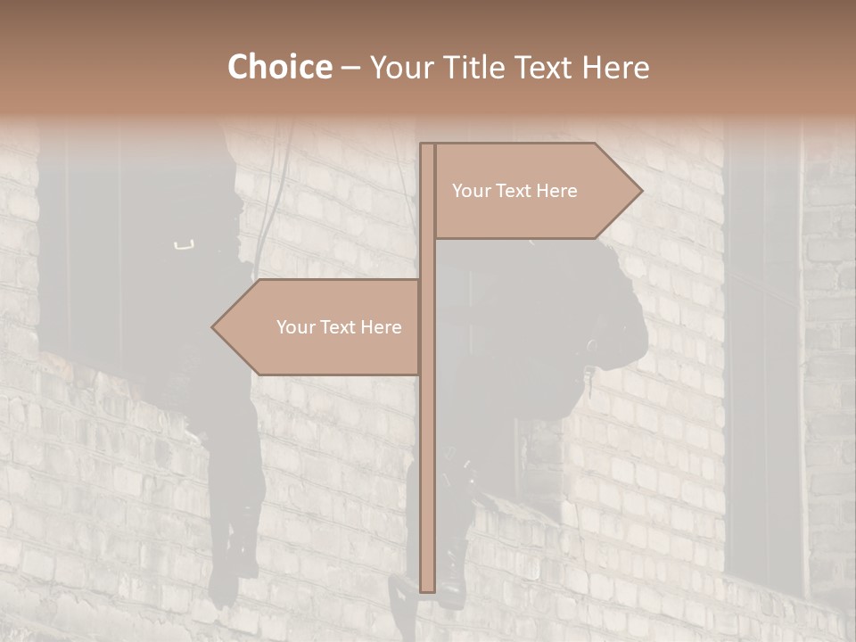 A Man In A Black Suit Climbing Up A Brick Building PowerPoint Template