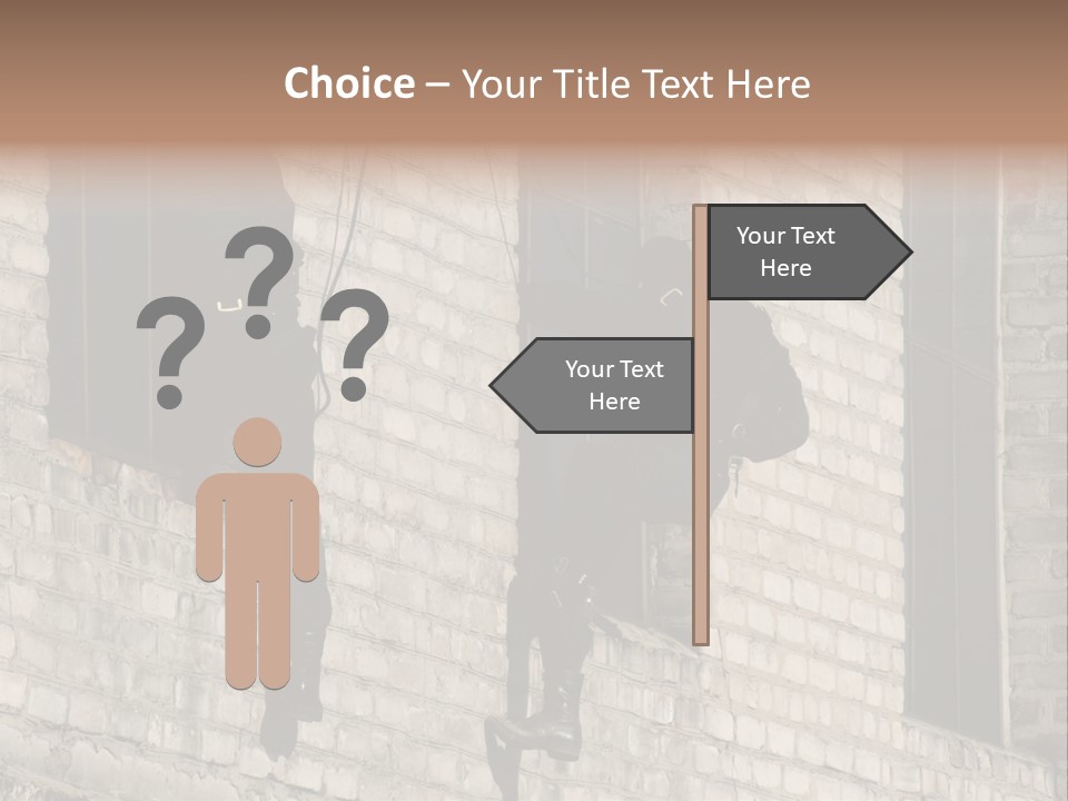 A Man In A Black Suit Climbing Up A Brick Building PowerPoint Template