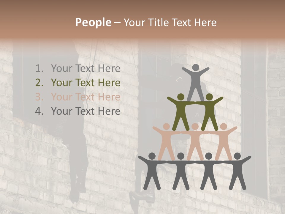A Man In A Black Suit Climbing Up A Brick Building PowerPoint Template