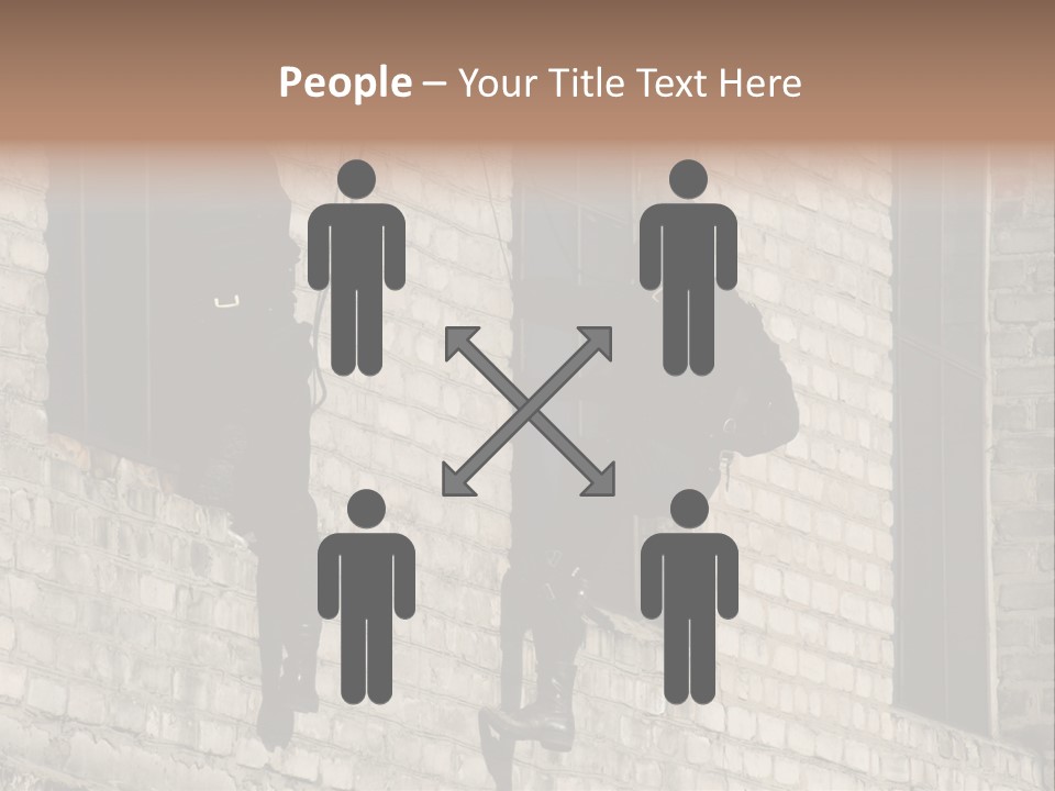 A Man In A Black Suit Climbing Up A Brick Building PowerPoint Template