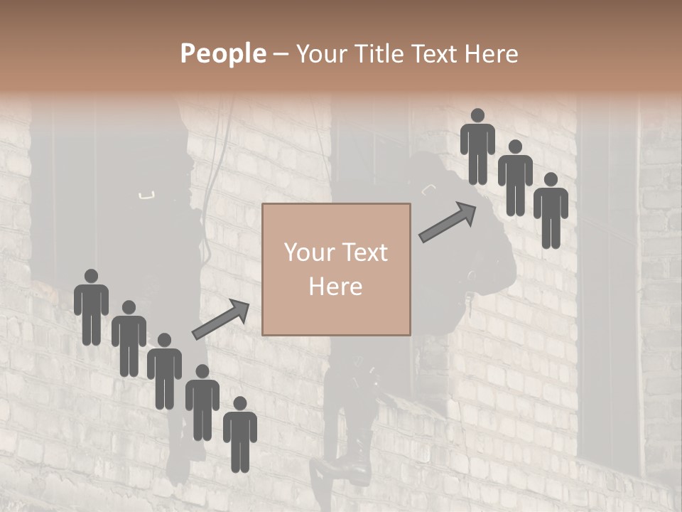 A Man In A Black Suit Climbing Up A Brick Building PowerPoint Template