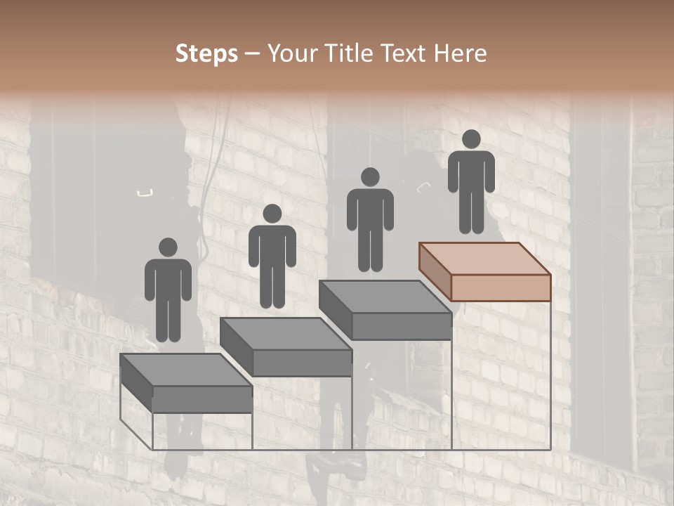 A Man In A Black Suit Climbing Up A Brick Building PowerPoint Template