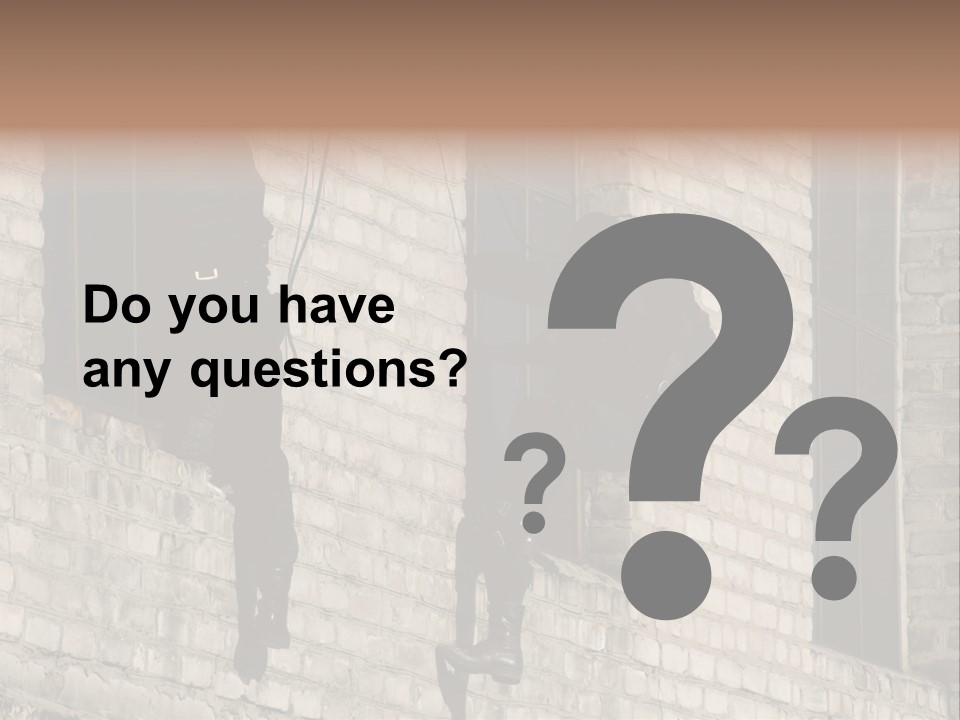 A Man In A Black Suit Climbing Up A Brick Building PowerPoint Template