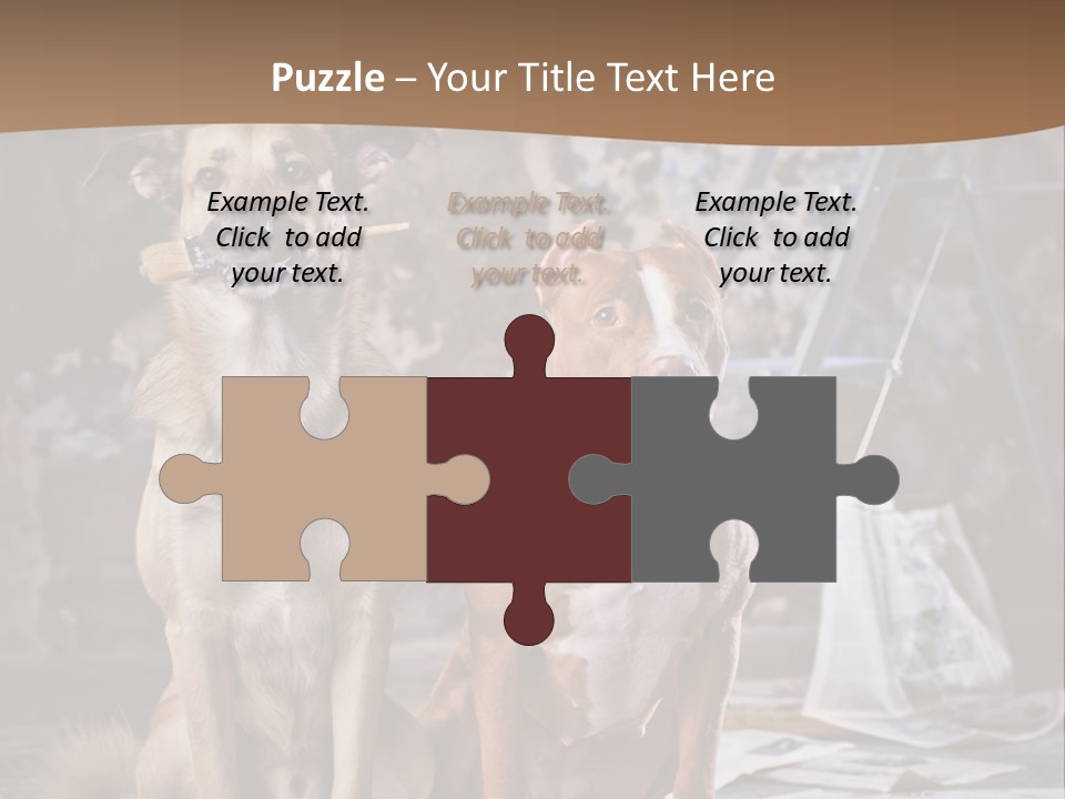 Two Dogs Sitting Next To Each Other In Front Of A Brick Wall PowerPoint Template
